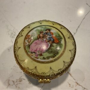 Vintage Decorative Box with Pastoral Scene Trinket Box